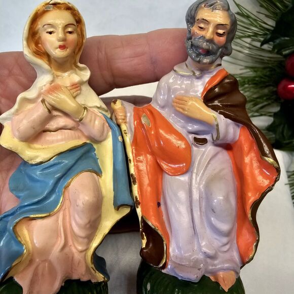 Vintage Joseph & Mother Mary Figurines Paper Mache Christmas Nativity Manger - Picture 9 of 10